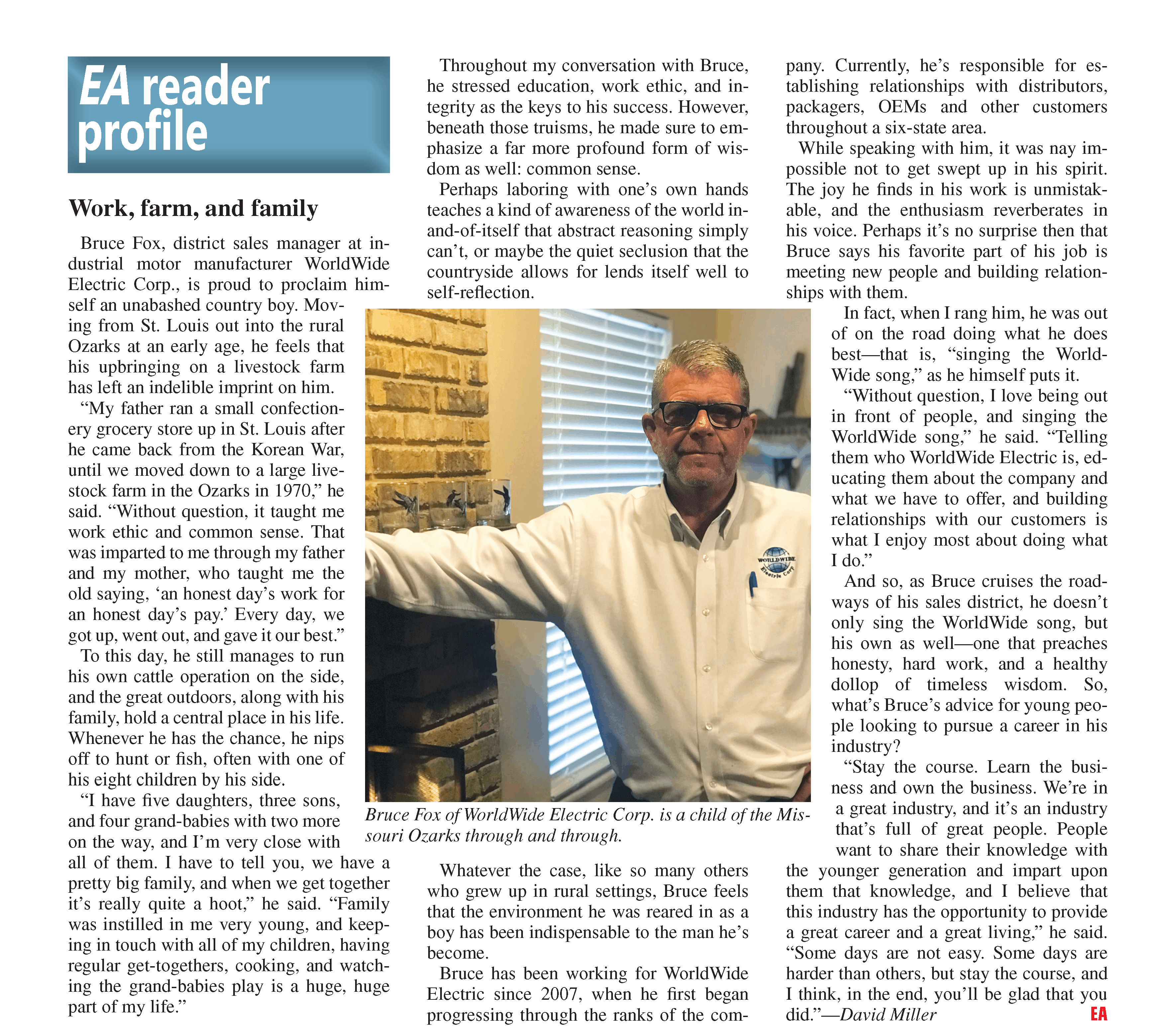 WorldWide Electric's Bruce Fox featured in Electrical Apparatus Reader Profile